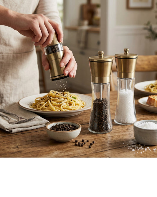 Ympxg Manual Glass Pepper Salt Mills Brass 6.5 in Set