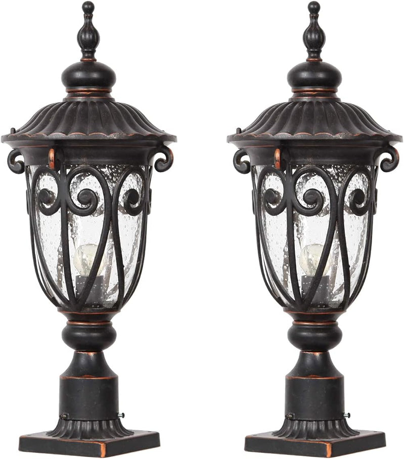 23" Large Outdoor Wall Light for Porch, 2 Pack Aluminium Exterior Wall Mount Lantern for House, Vintage Bronze Outside Wall Sconce with Clear Seeded Glass Shade for Garage