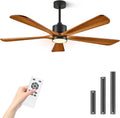 Ceiling Fans with Lights, 60 inch Outdoor Ceiling Fans with Lights for Patio and Remote Control, Modern Ceiling Fan with Light, 5 Solid Wood Blades 6-Speed Reversible DC Motor (Dark Brown)