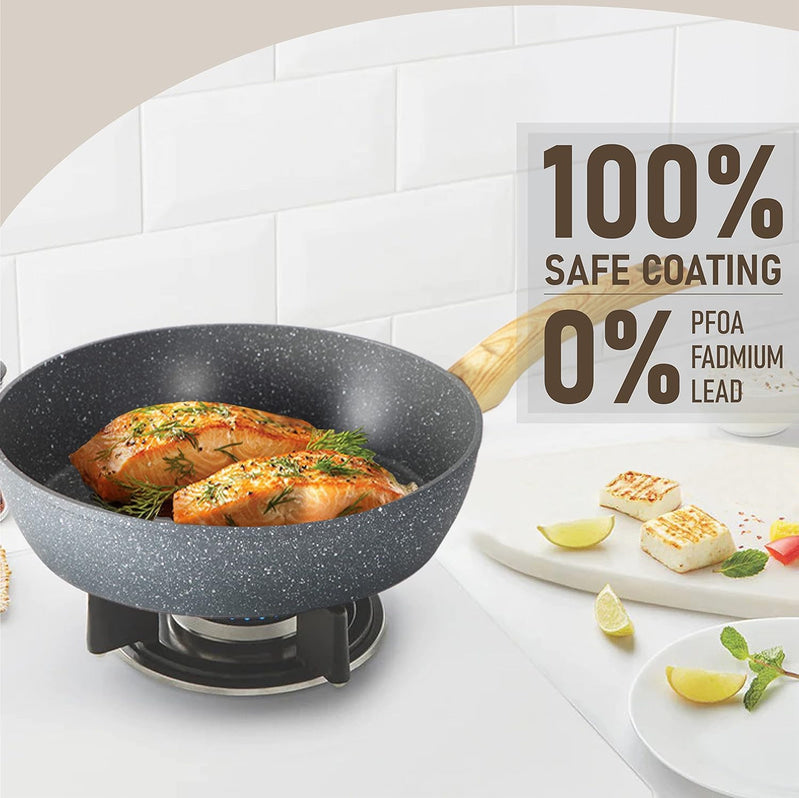 Kitchen Academy Induction Cookware Sets - 12 Piece Green Cooking Pan Set, Granite Nonstick Pots and Pans Set