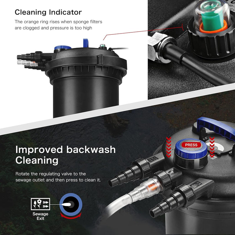 Pond Filter 2700-8000 Gallons 30000L - Bio Pond Filters for Outdoor Ponds with UV Light - Submersible Filtration System for Koi Fish, Aquarium Tank, Garden Water