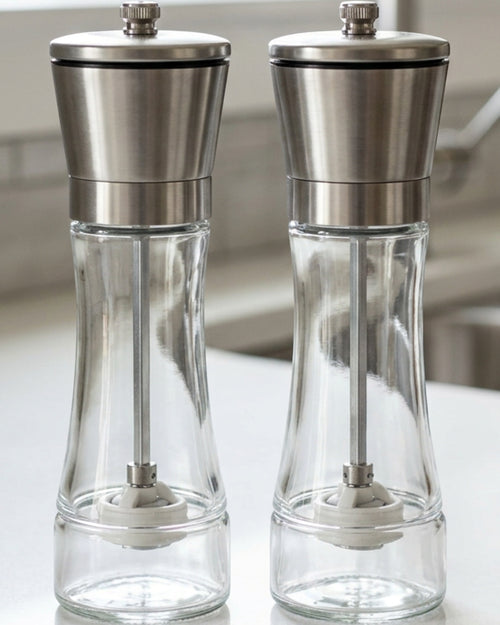 Ympxg Glasswell Manual Salt Pepper Grinder Set 6.5 in Clear Steel Pair - Lifestyle view
