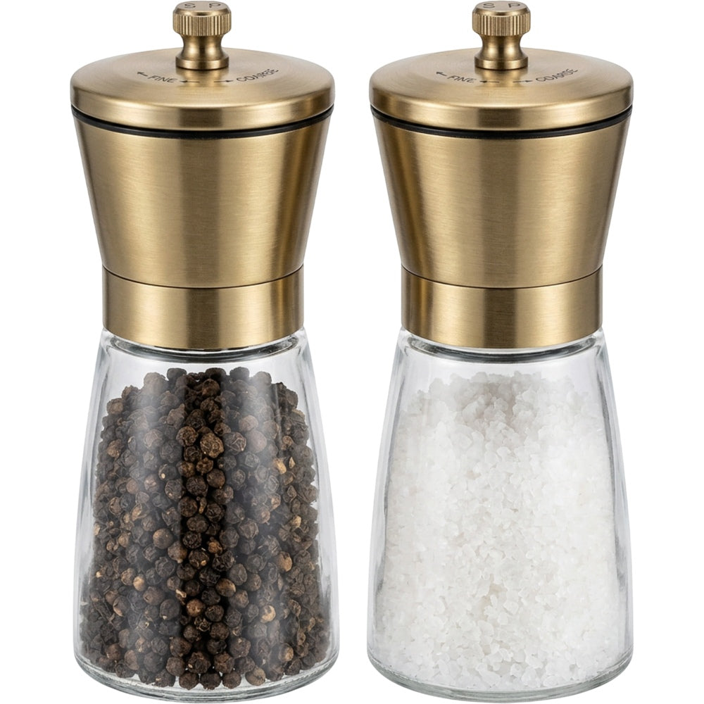 Ympxg Manual Glass Pepper Salt Mills Brass 6.5 in Set