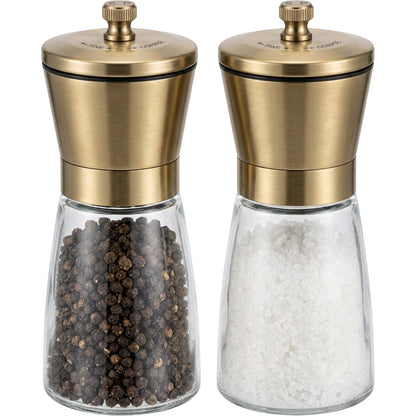 Ympxg Manual Glass Pepper Salt Mills Brass 6.5 in Set