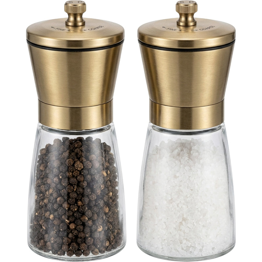 Ympxg Manual Glass Pepper Salt Mills Brass 6.5 in Set